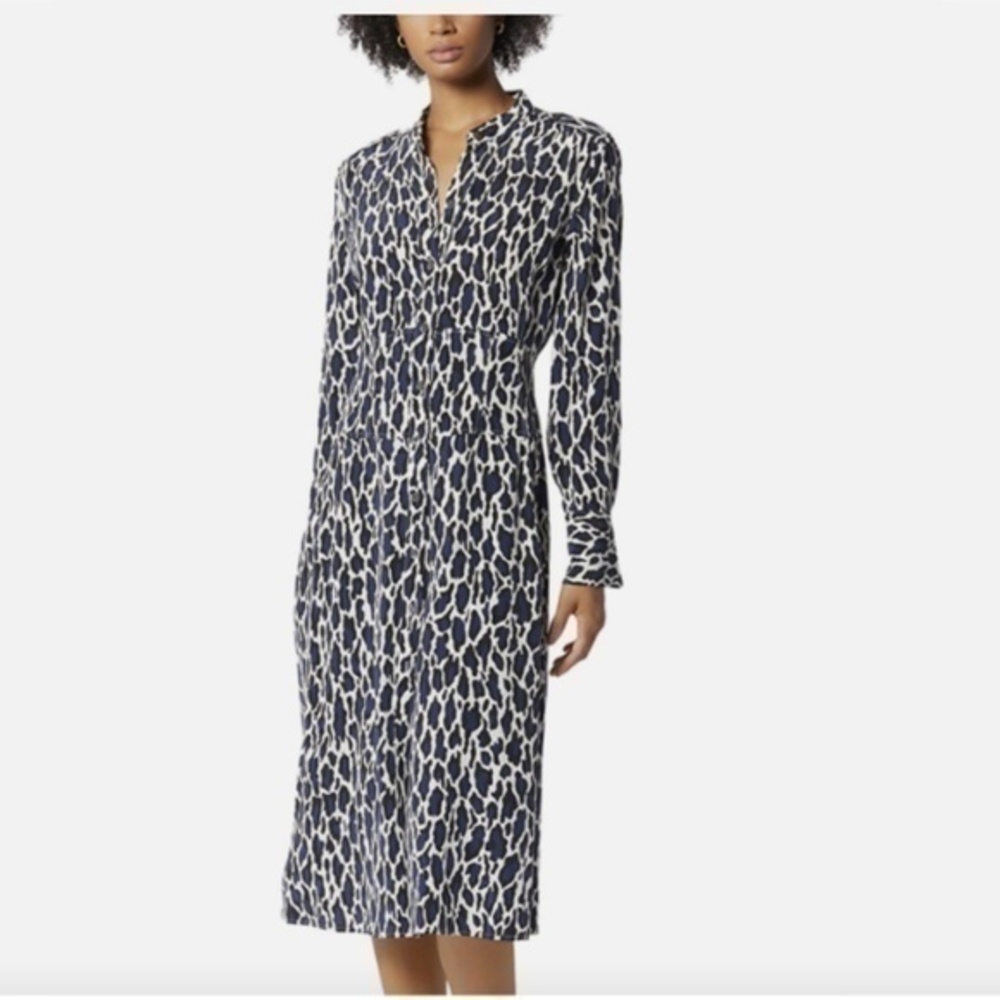 Equipment Femme Thea White Blue Black Leopard Print Silk Dress Nwot 2
